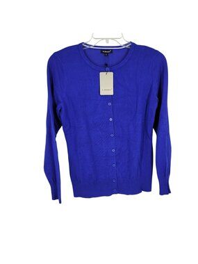 Cobalt Blue Lightweight Cardigan L Button Front Minimalist Soft Stretch Workwear